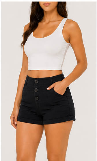 Short de Tiro Alto con Botonadura Frontal Negro