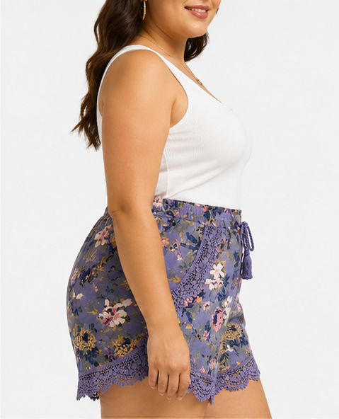 Short Floral con Encaje