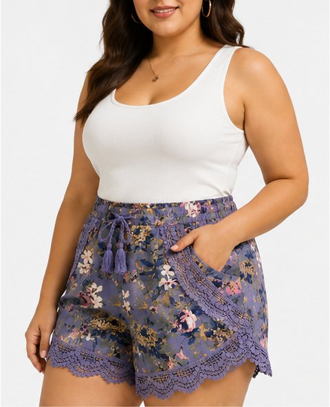 Short Floral con Encaje