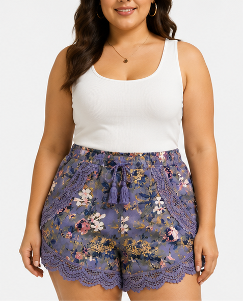 Short Floral con Encaje