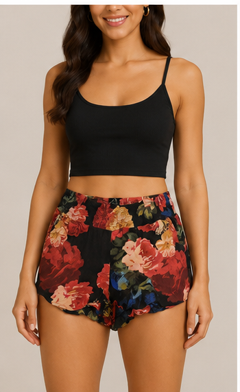 Short Floral de Tiro Alto con Cintura Elástica