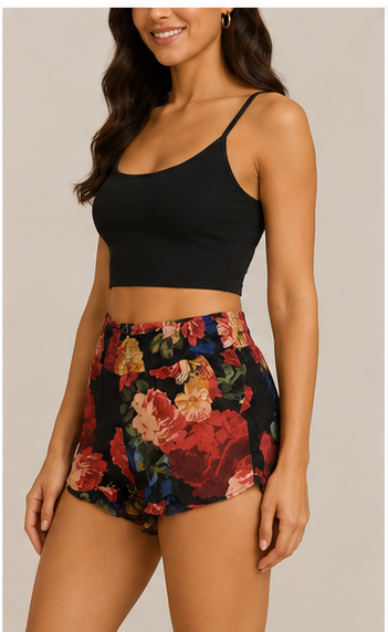 Short Floral de Tiro Alto con Cintura Elástica