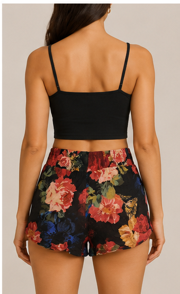 Short Floral de Tiro Alto con Cintura Elástica