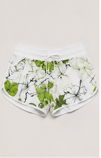 Short Blanco con Estampado Floral Verde