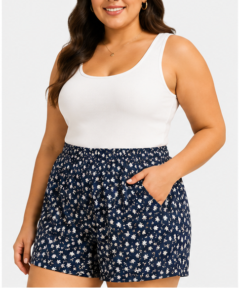 Short estampado floral con cintura elástica