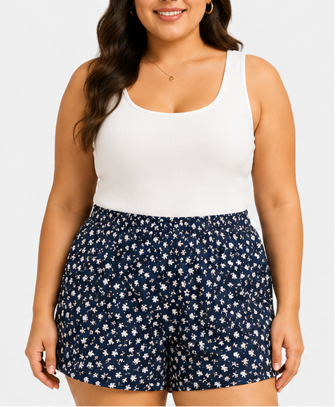 Short estampado floral con cintura elástica