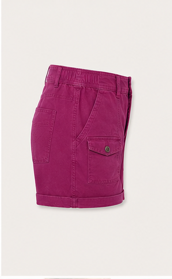 Short de Mezclilla Fucsia de Tiro Alto con Bolsillos Frontales