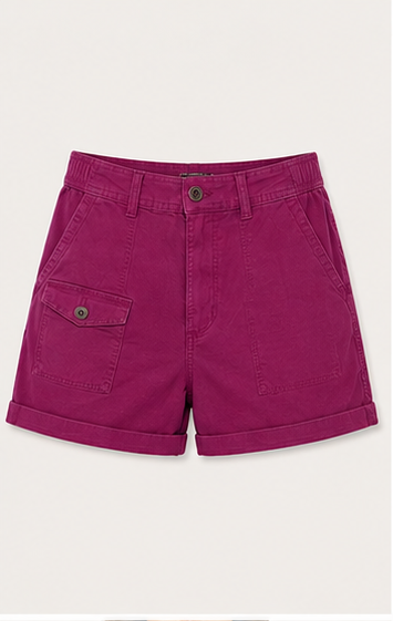 Short de Mezclilla Fucsia de Tiro Alto con Bolsillos Frontales
