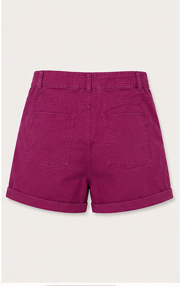 Short de Mezclilla Fucsia de Tiro Alto con Bolsillos Frontales