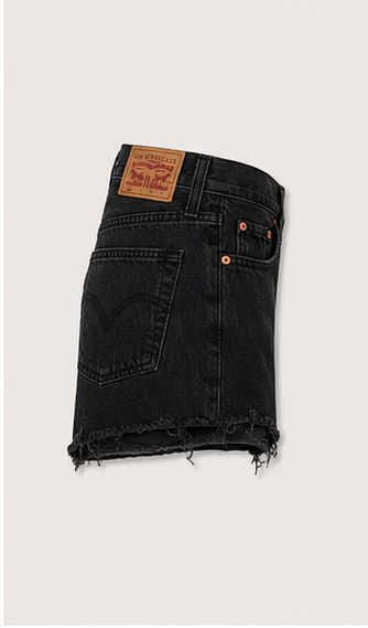 Short de Mezclilla Negro de Tiro Alto con Dobladillo Deshilachado
