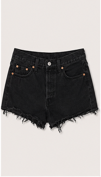 Short de Mezclilla Negro de Tiro Alto con Dobladillo Deshilachado