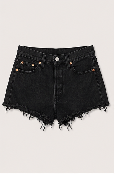 Short de Mezclilla Negro de Tiro Alto con Dobladillo Deshilachado