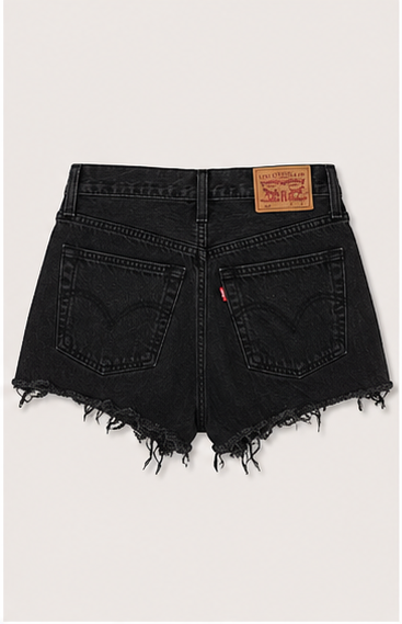 Short de Mezclilla Negro de Tiro Alto con Dobladillo Deshilachado