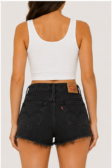 Short de Mezclilla Negro de Tiro Alto con Dobladillo Deshilachado
