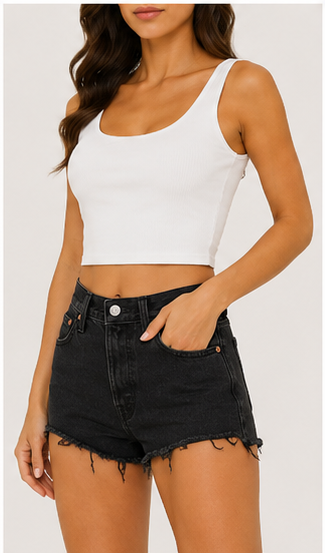 Short de Mezclilla Negro de Tiro Alto con Dobladillo Deshilachado
