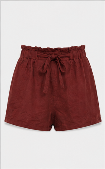 Short de Tiro Alto Color Vino con Cintura Elástica y Lazo Ajustable