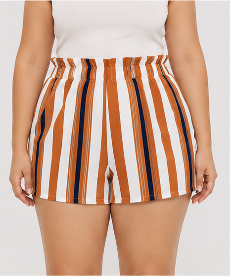 Short de Cintura Alta con Estampado de Rayas