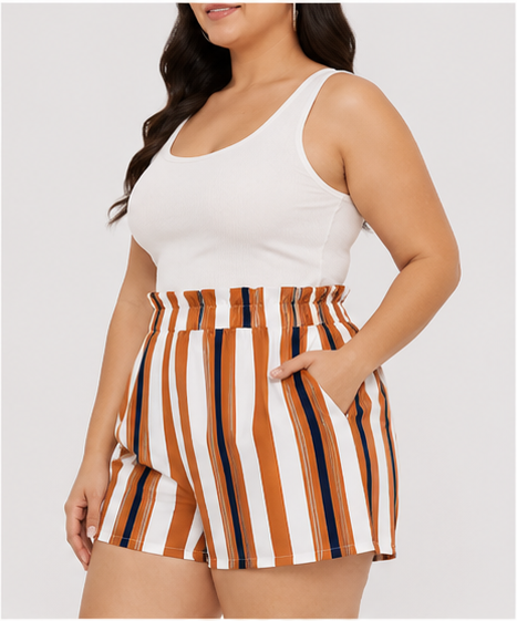 Short de Cintura Alta con Estampado de Rayas