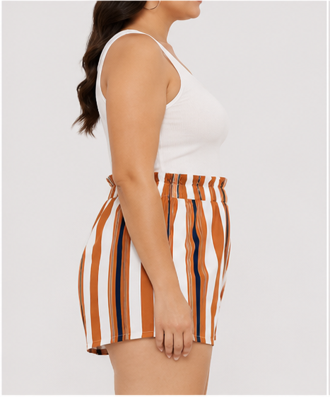 Short de Cintura Alta con Estampado de Rayas