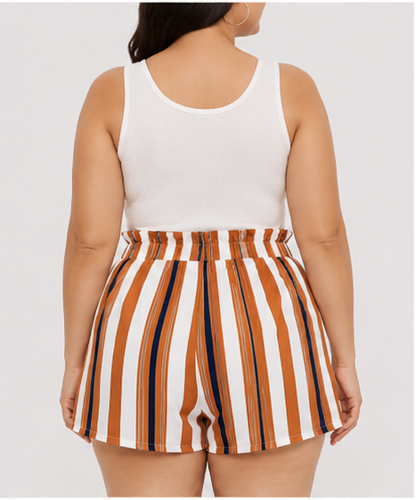 Short de Cintura Alta con Estampado de Rayas