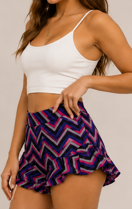 Short Estampado Geométrico con Volantes