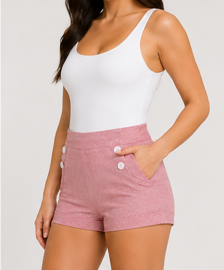 Short de Cintura Alta con Botones Decorativos