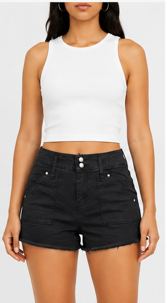 Short de Tiro Alto con Bolsillos Frontales Negro
