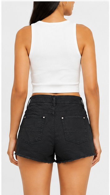 Short de Tiro Alto con Bolsillos Frontales Negro