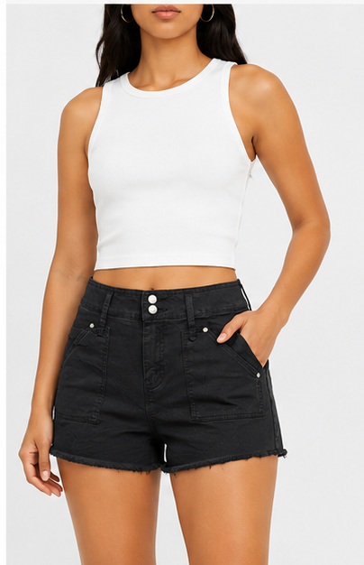 Short de Tiro Alto con Bolsillos Frontales Negro