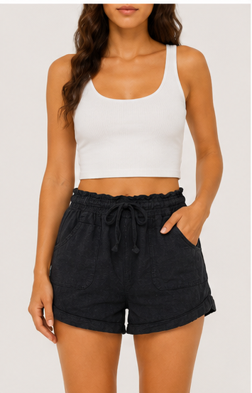 Short Casual de Tiro Alto con Pretina Elástica Negro