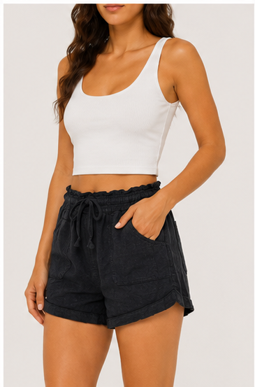Short Casual de Tiro Alto con Pretina Elástica Negro