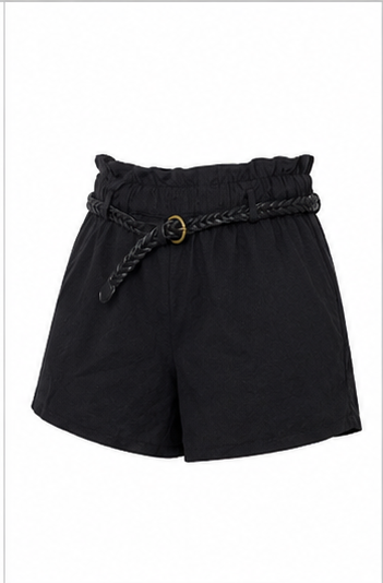 Short de Tiro Alto con Cinturón Trenzado Negro