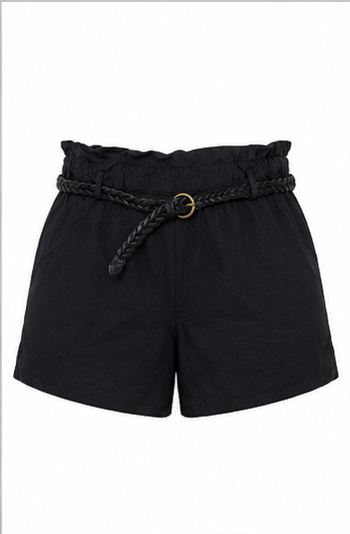 Short de Tiro Alto con Cinturón Trenzado Negro