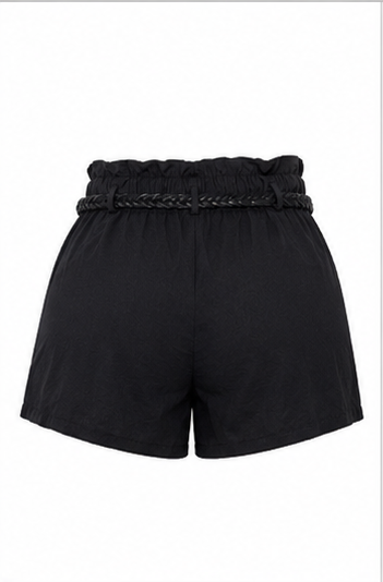Short de Tiro Alto con Cinturón Trenzado Negro