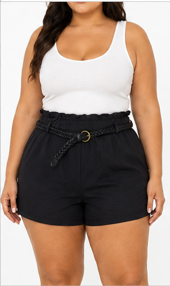 Short de Tiro Alto con Cinturón Trenzado Negro