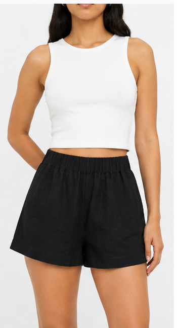 Short Casual de Tiro Alto con Cintura Elástica Negro