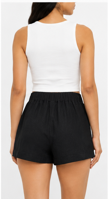 Short Casual de Tiro Alto con Cintura Elástica Negro