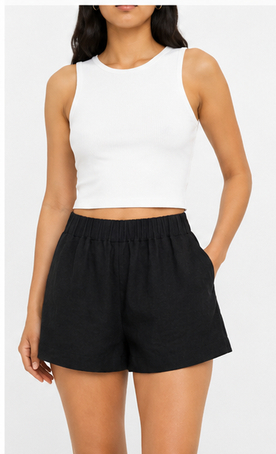 Short Casual de Tiro Alto con Cintura Elástica Negro