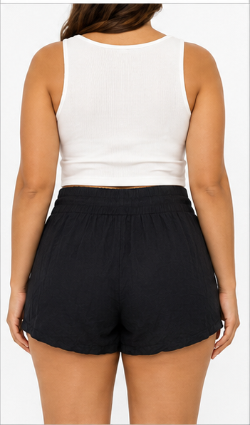 Short Casual de Tiro Alto con Cintura Elástica y Cordón Negro