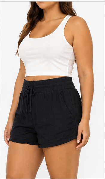 Short Casual de Tiro Alto con Cintura Elástica y Cordón Negro