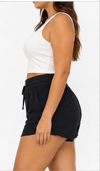 Short Casual de Tiro Alto con Cintura Elástica y Cordón Negro