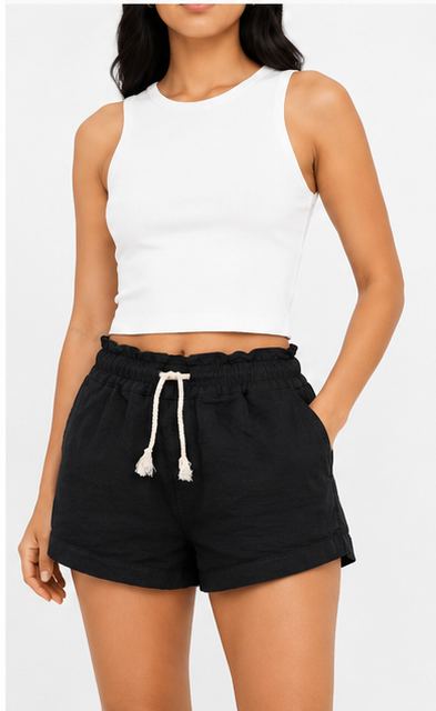Short Casual con Cintura Elástica y Cordón Negro