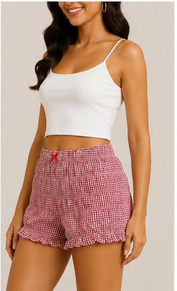 Short de Cuadros Vichy con Cintura Elástica
