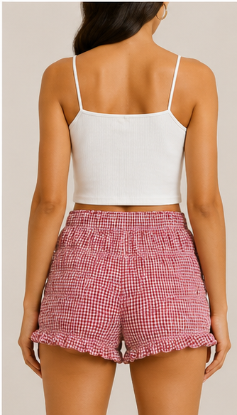 Short de Cuadros Vichy con Cintura Elástica