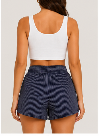 Short de Rayas con Cintura Elástica y Bolsillos Laterales