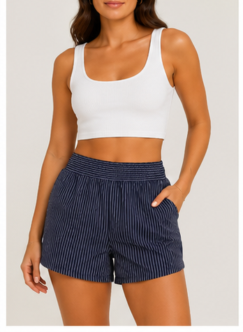 Short de Rayas con Cintura Elástica y Bolsillos Laterales