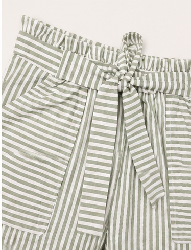 Short de Rayas Verde Olivo con Cinturón para Mujer