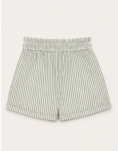 Short de Rayas Verde Olivo con Cinturón para Mujer
