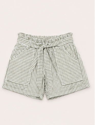 Short de Rayas Verde Olivo con Cinturón para Mujer