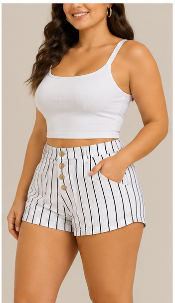 Short Blanco de Rayas Verticales con Botones
